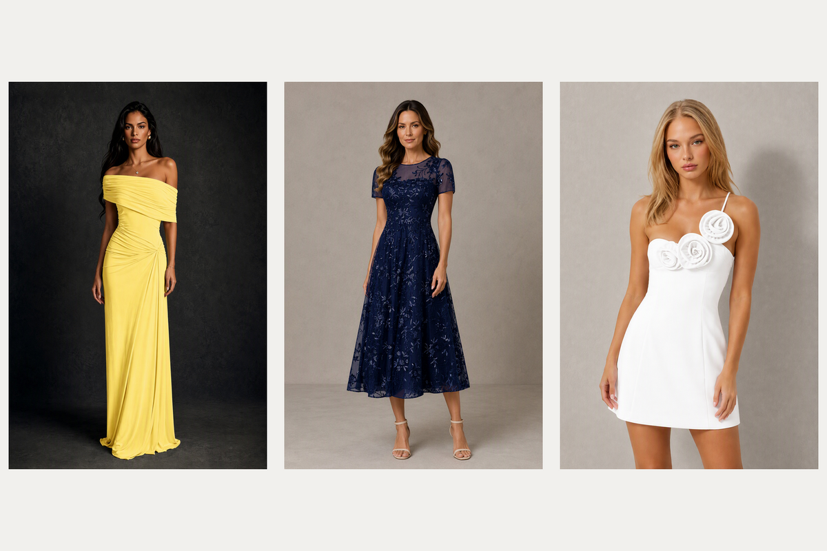 Editorial scene for evening gown vs formal dress
