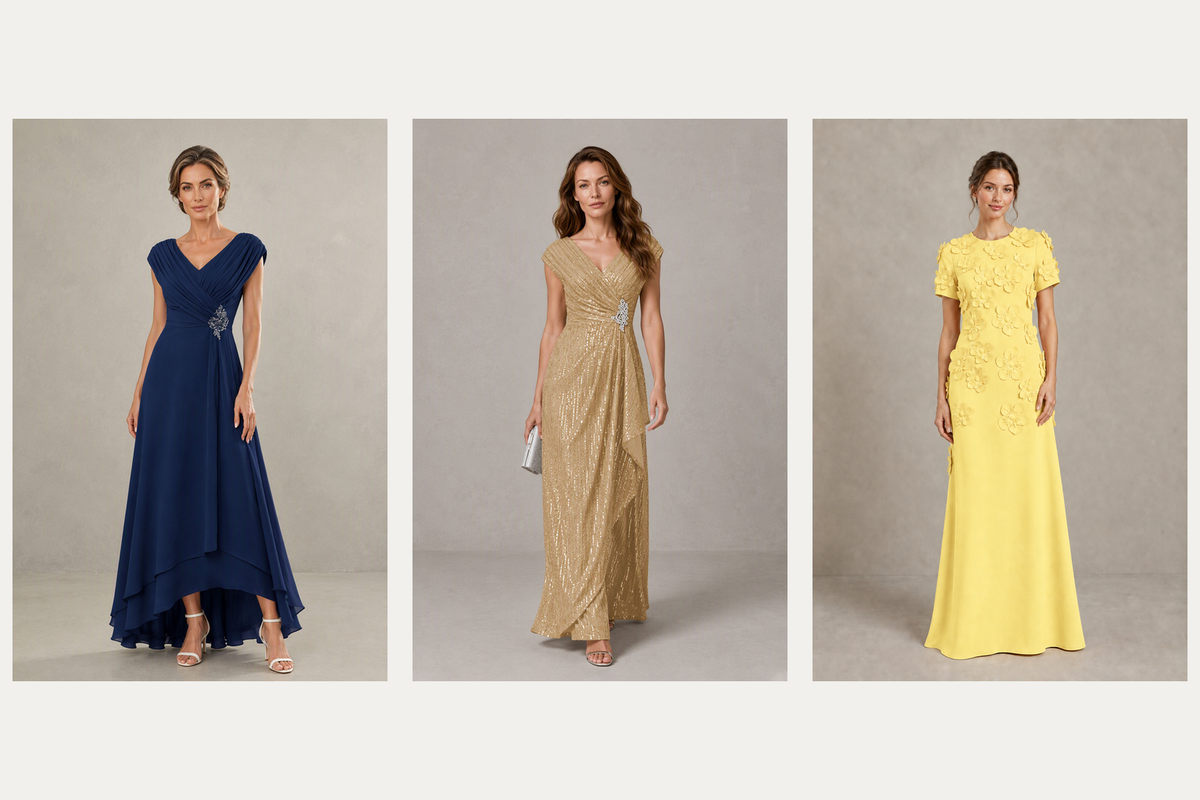 Editorial scene for tea length vs floor length mother of the bride dresses