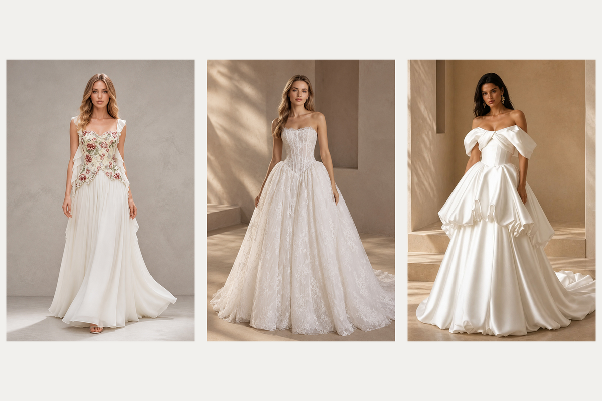 Editorial scene for when to start shopping for a 2027 wedding dress