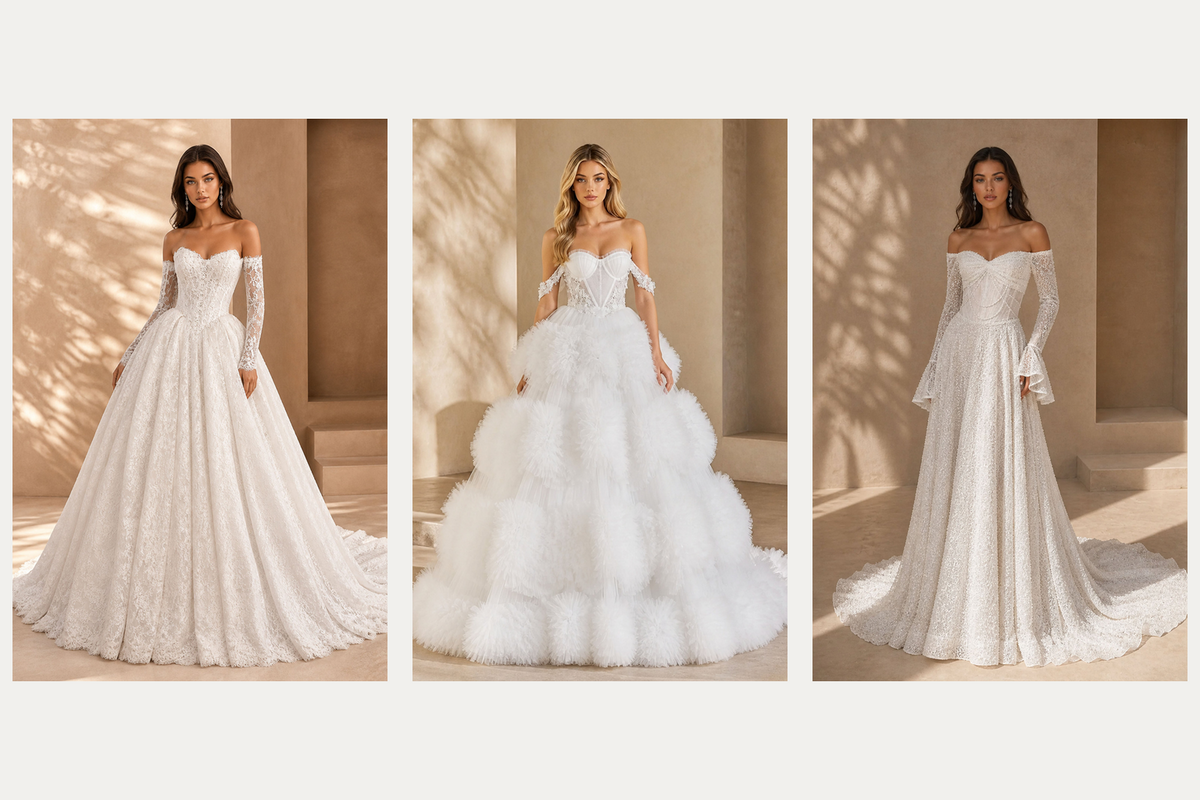 Editorial scene for a line vs ball gown wedding dresses