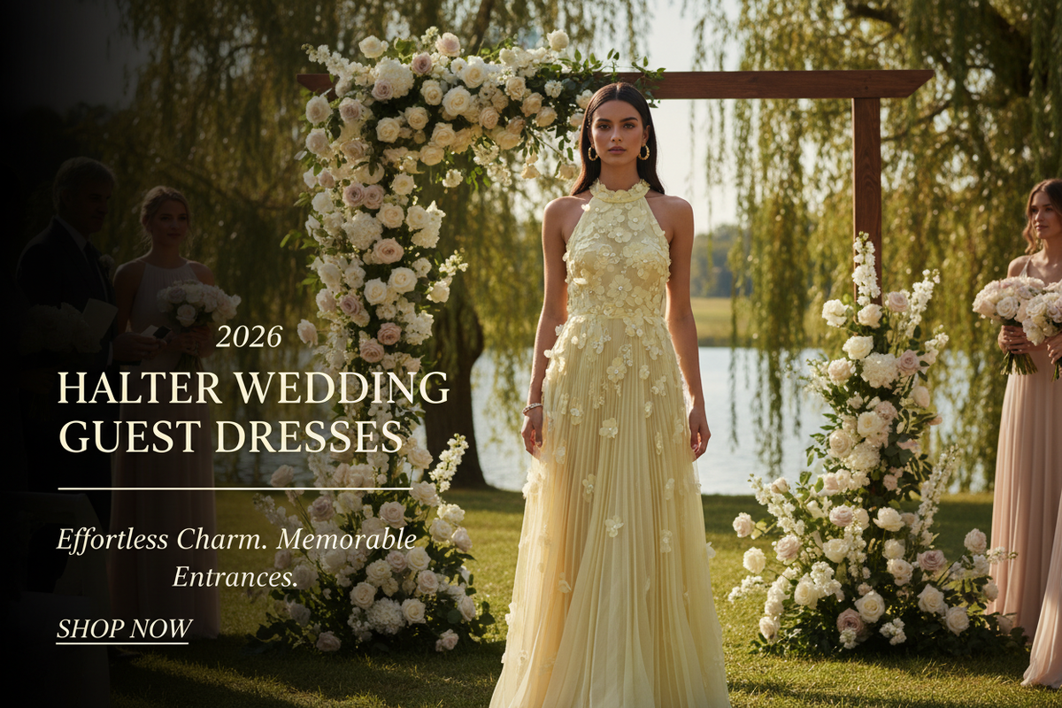 Halter Wedding Guest Dresses Banner