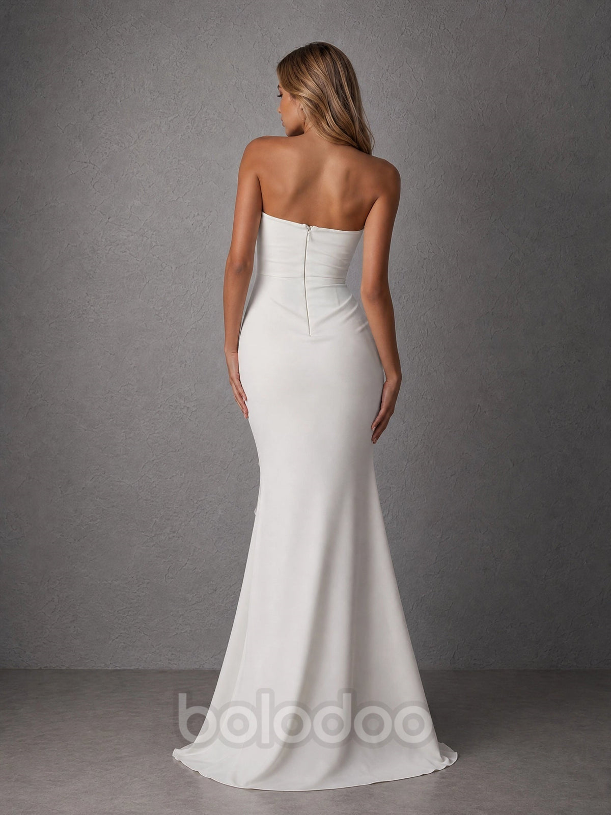 BOLODOO White Strapless Sweetheart Ruched Mermaid Gown evening gown | BOLODOO watermark