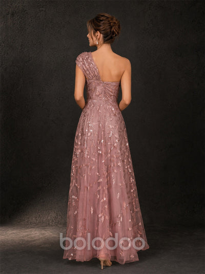 BOLODOO Dusty Rose Gold Leaf Sequin One-Shoulder A-Line Maxi Gown – Mother of the Bride & Formal Evening Dress | BOLODOO watermark