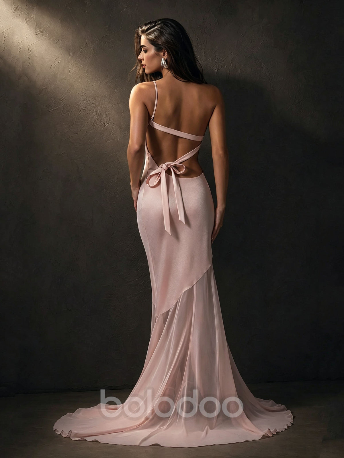 BOLODOO One Shoulder Mermaid Maxi Dress – Blush Pink Bodycon Evening Gown | BOLODOO watermark