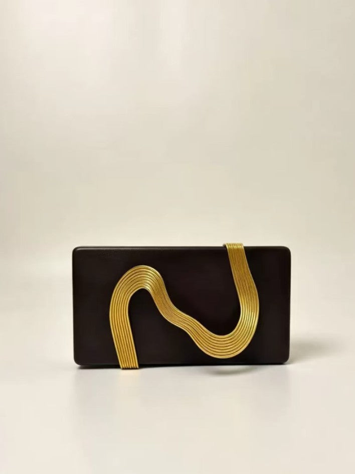 Red Evening Clutch Bag with Gold-Tone Wave Detail | BOLODOO 