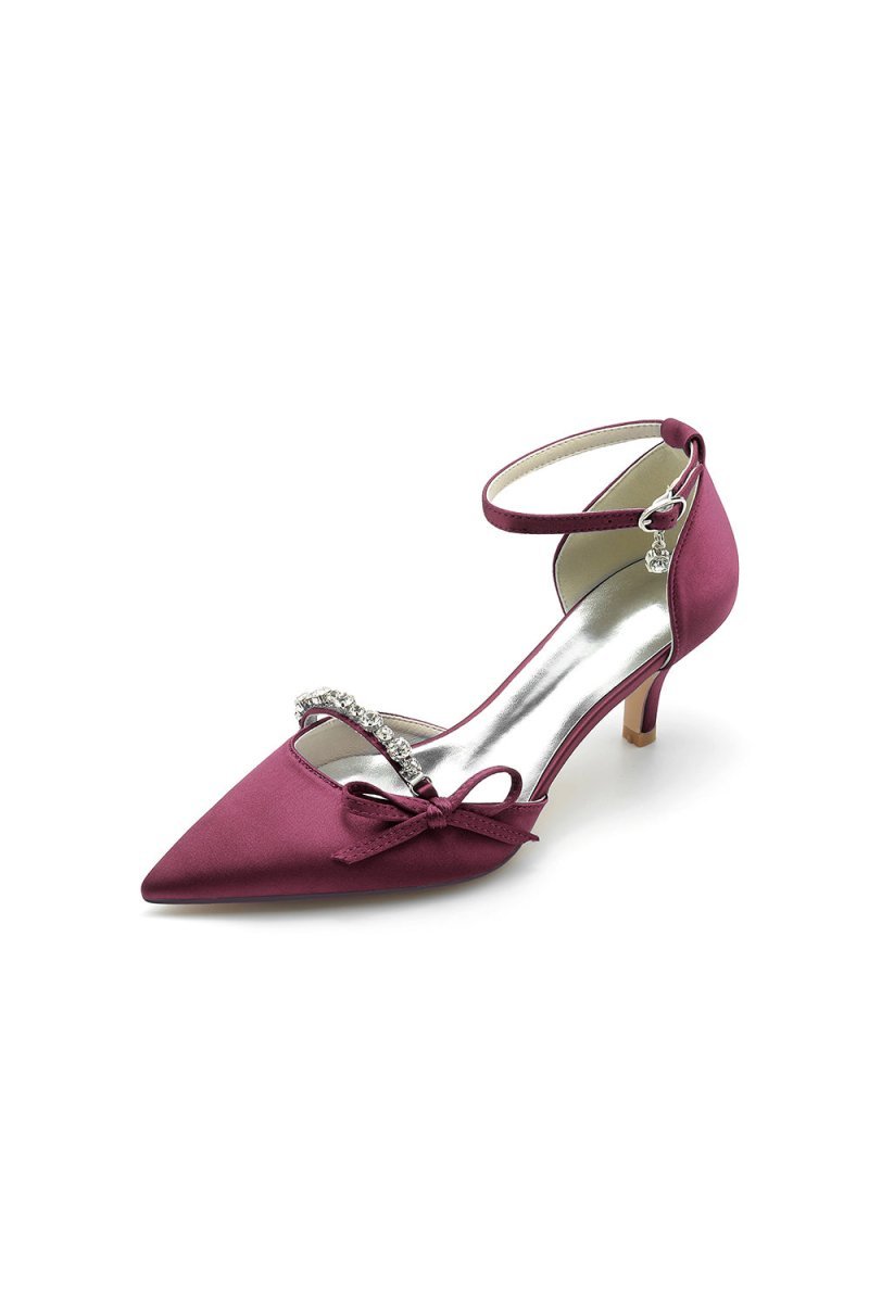 Pointed Toe Rhinestone Kitten Heels With Bow - BOLODOO
