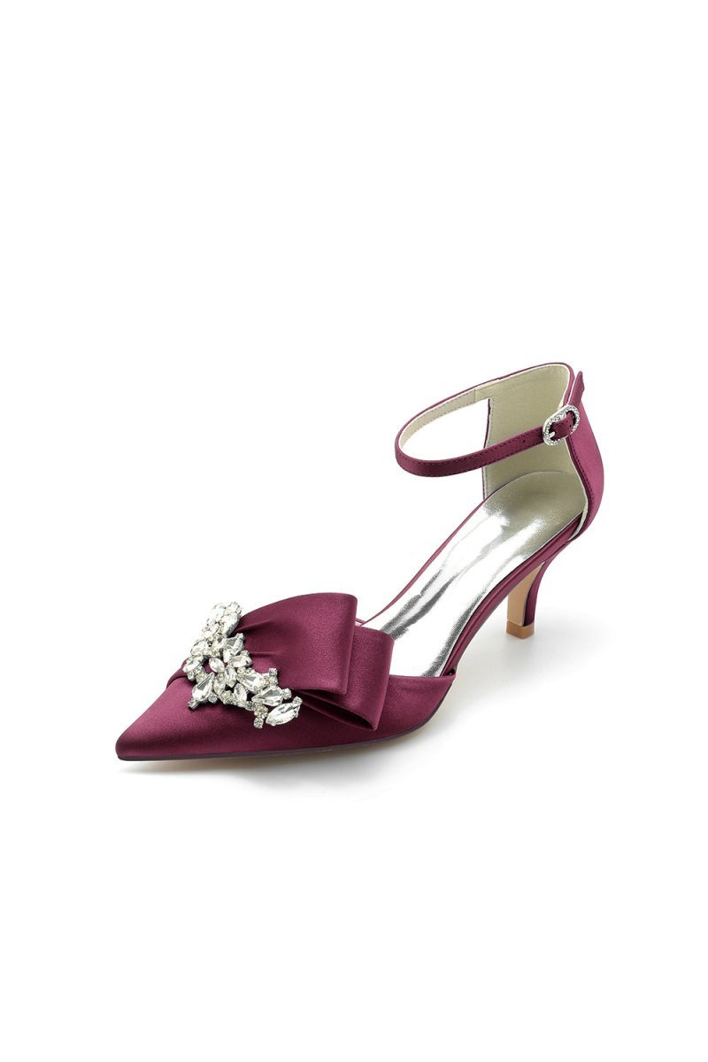 Rhinestone Pointed Toe Satin High Heels - BOLODOO