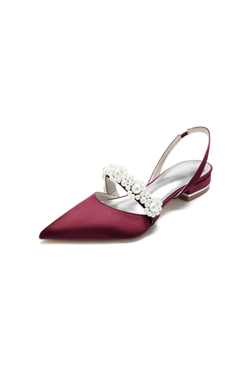 Satin Pointed Toe Pearl Kitten Heels - BOLODOO