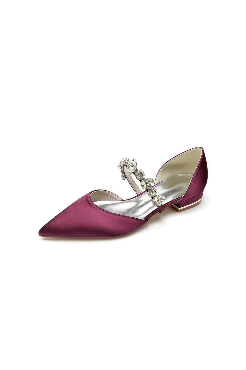 Rhinestone Pointed Toe Low Heels - BOLODOO