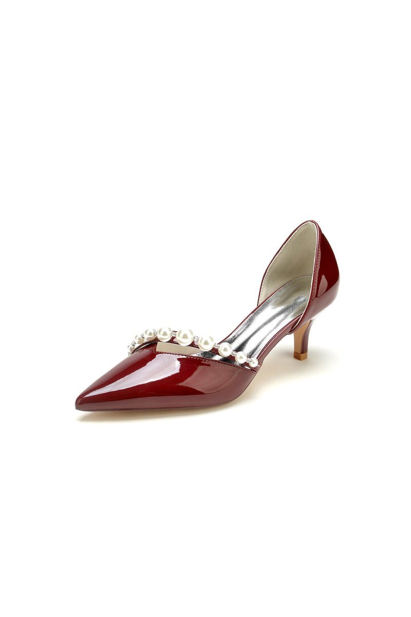 Pointed Toe Patent Leather Flats with Pearl - BOLODOO