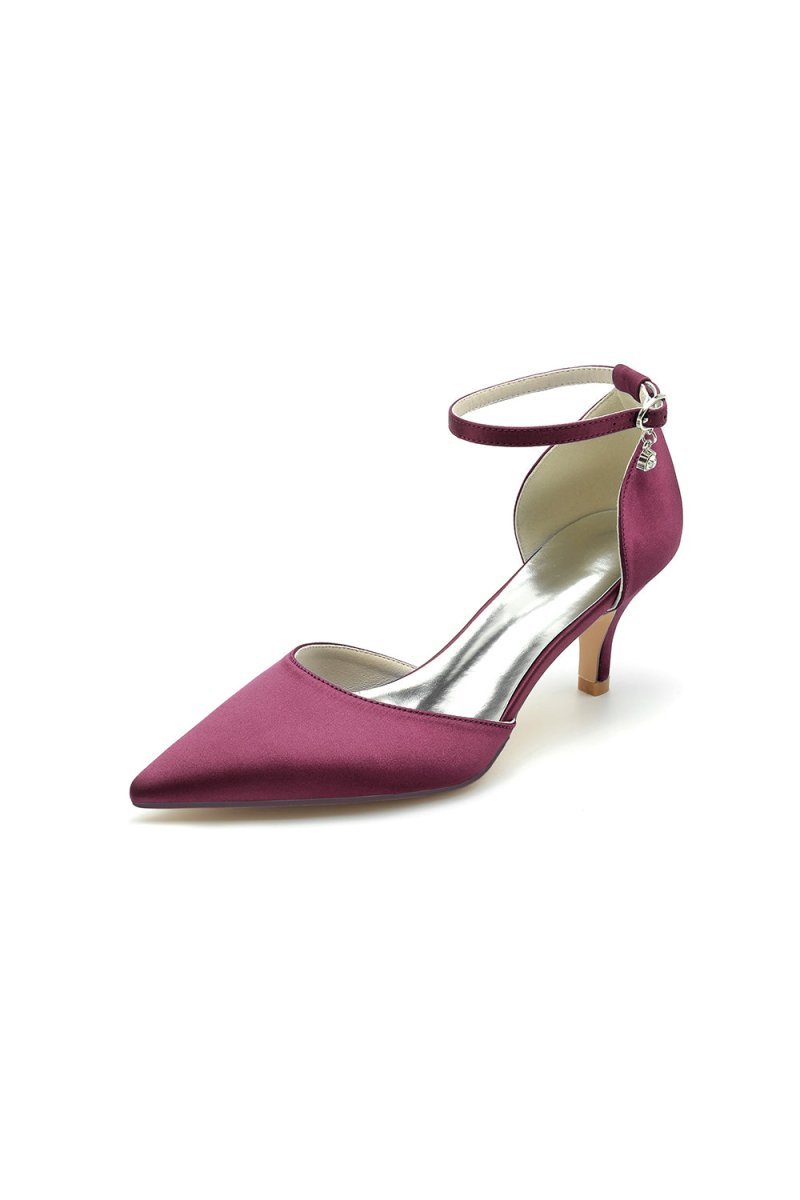 Simple Pointed Toe Satin Kitten Heels - BOLODOO