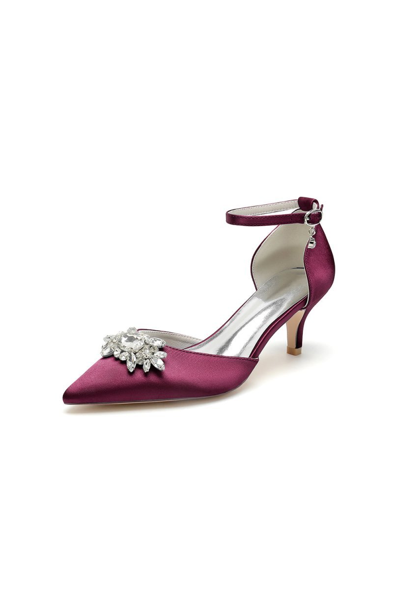 Pointed Toe Rhinestone Kitten Heels - BOLODOO