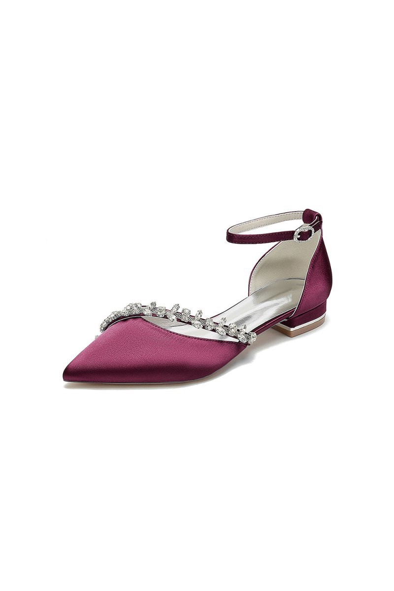 Pretty Rhinestone Pointed Toe Ankle Strap Kitten Heels - BOLODOO