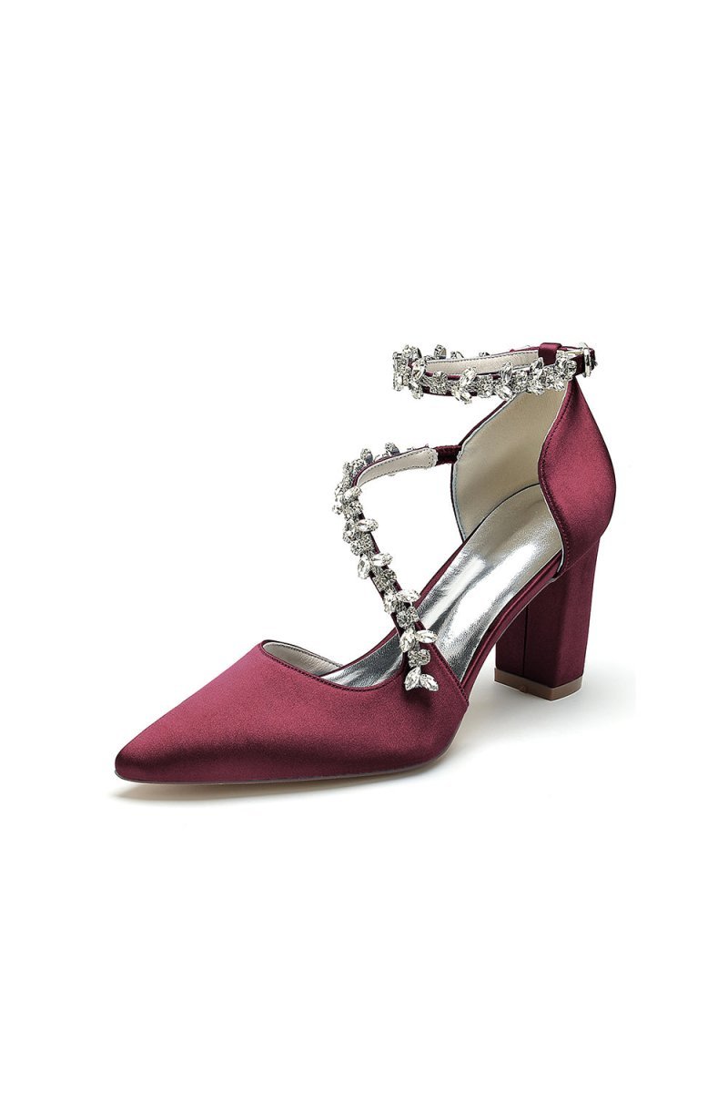 White Satin Pump with Silver Chain Accent - BOLODOO