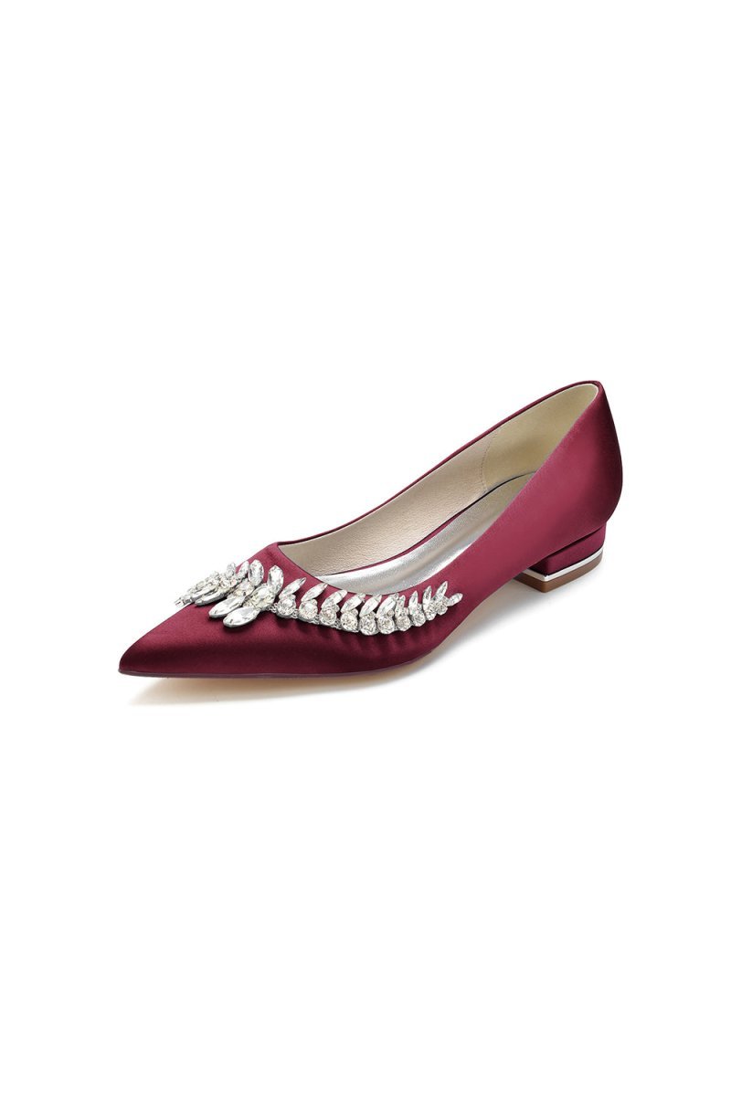Satin Pointed Toe Beading Kitten Heels - BOLODOO