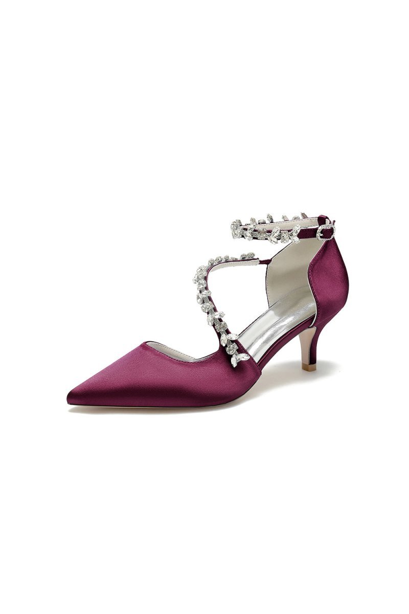 Pointed Toe Beading Ankle Strap High Heels - BOLODOO