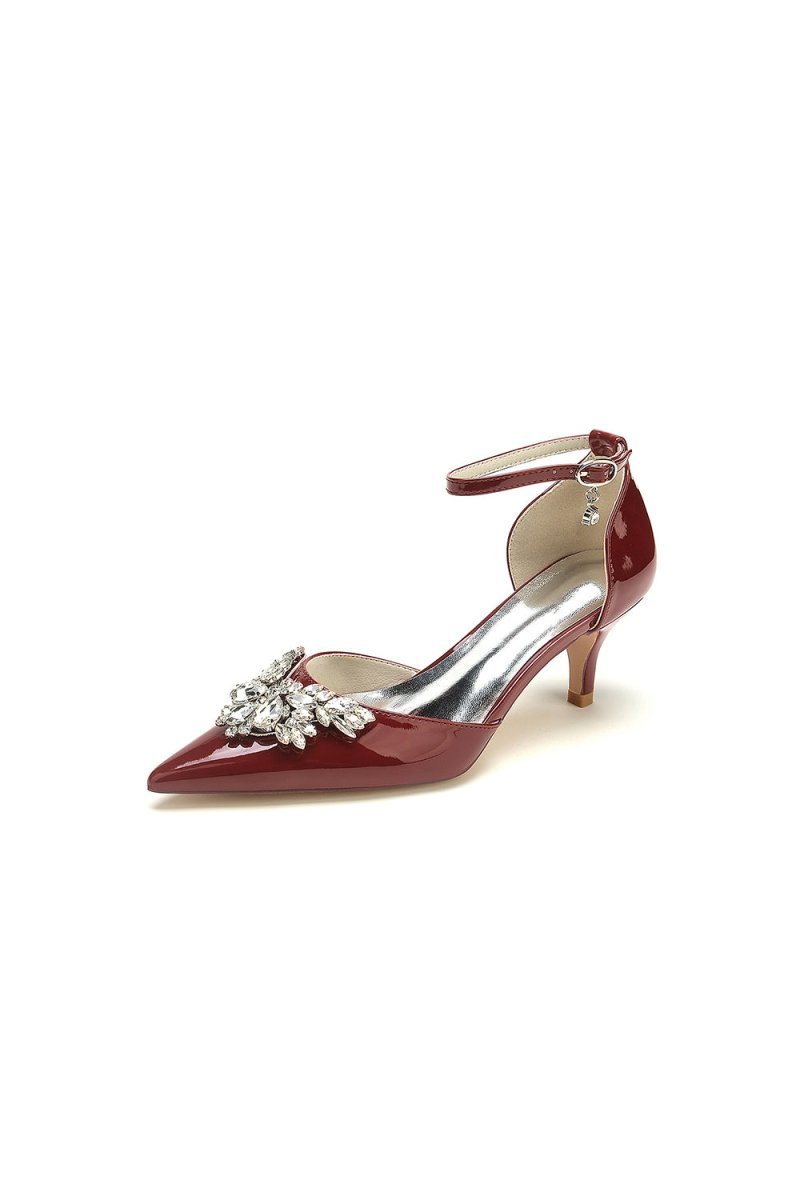 Elegant Black Patent Leather High Heels with Large Crystal Embellishment - BOLODOO