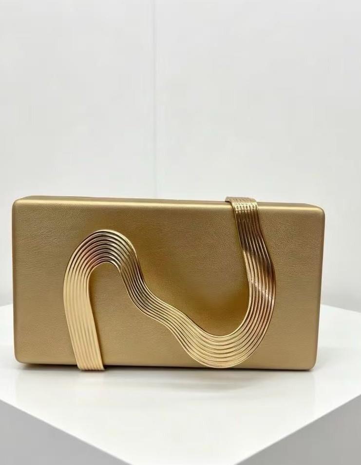 Red Evening Clutch Bag with Gold-Tone Wave Detail | BOLODOO 