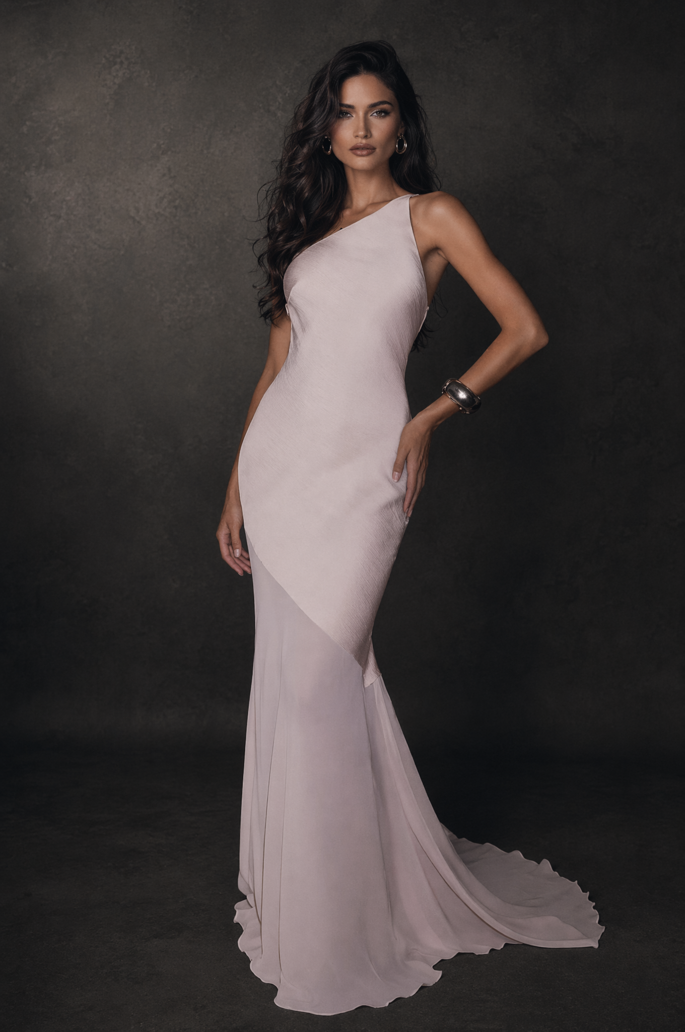 BOLODOO One Shoulder Mermaid Maxi Dress – Blush Pink Bodycon Evening Gown