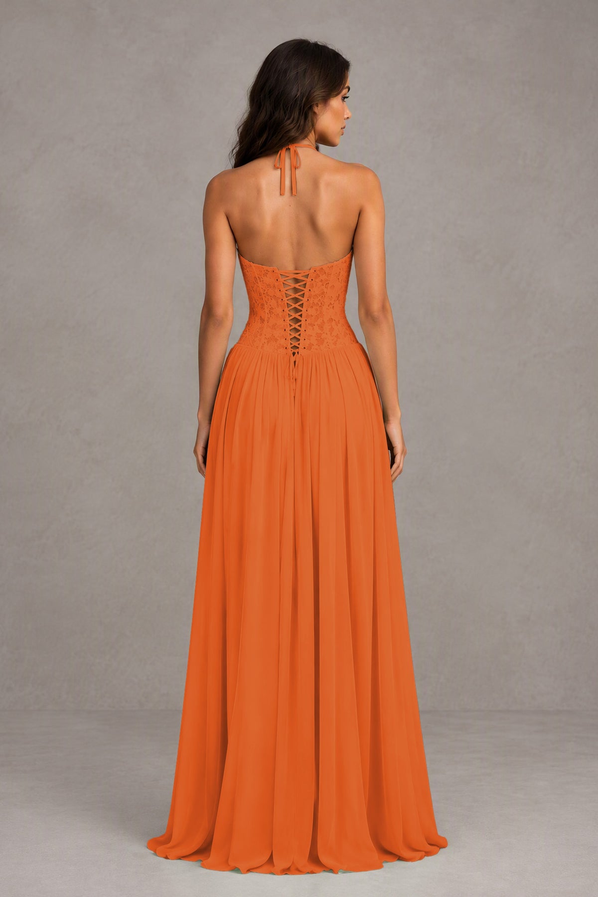 BOLODOO 0range Lace Corset Halter Maxi Gown – Backless A-Line Formal Dress - 0range - 0range(2)