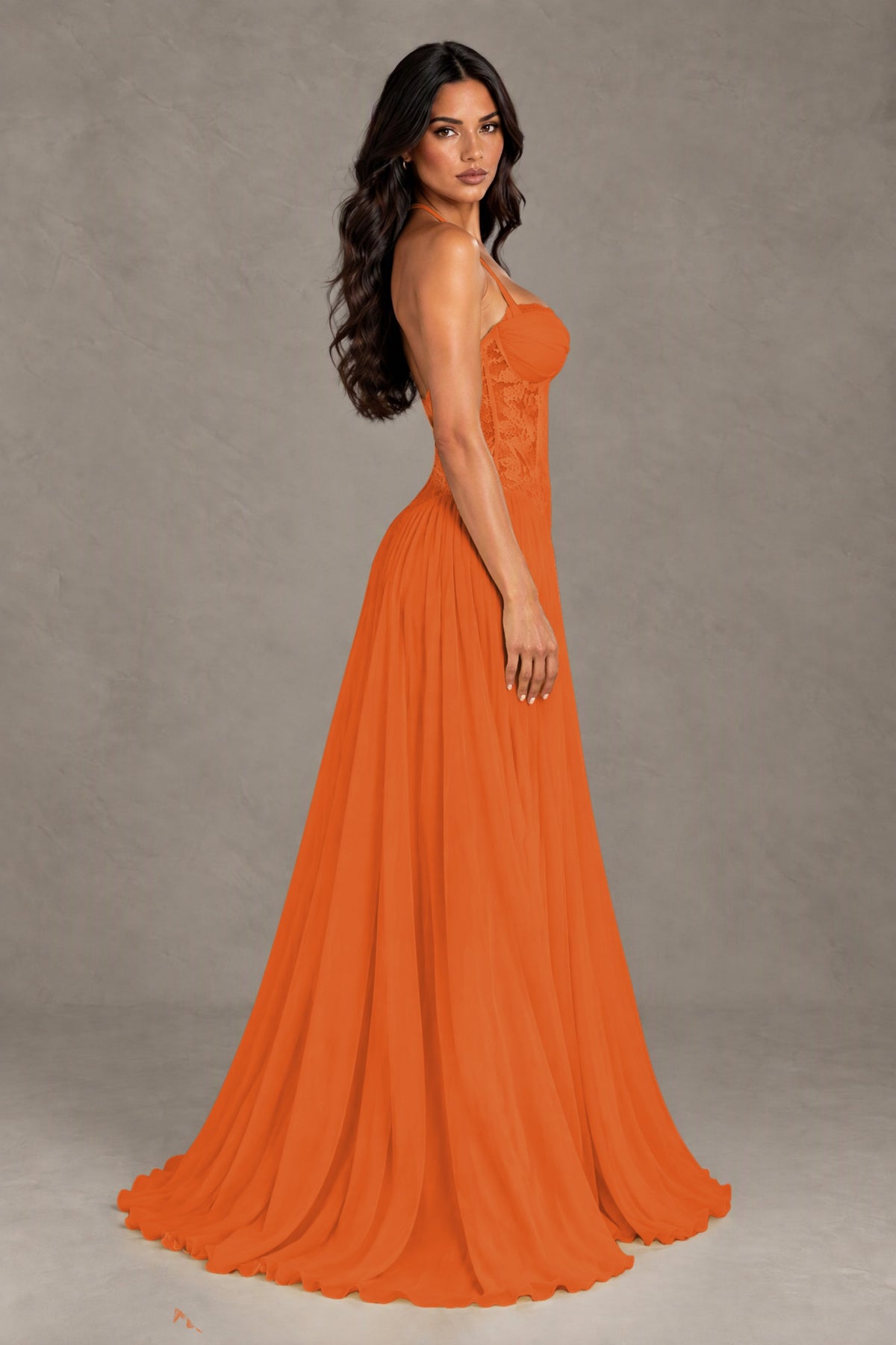 BOLODOO 0range Lace Corset Halter Maxi Gown – Backless A-Line Formal Dress - 0range - 0range(3)