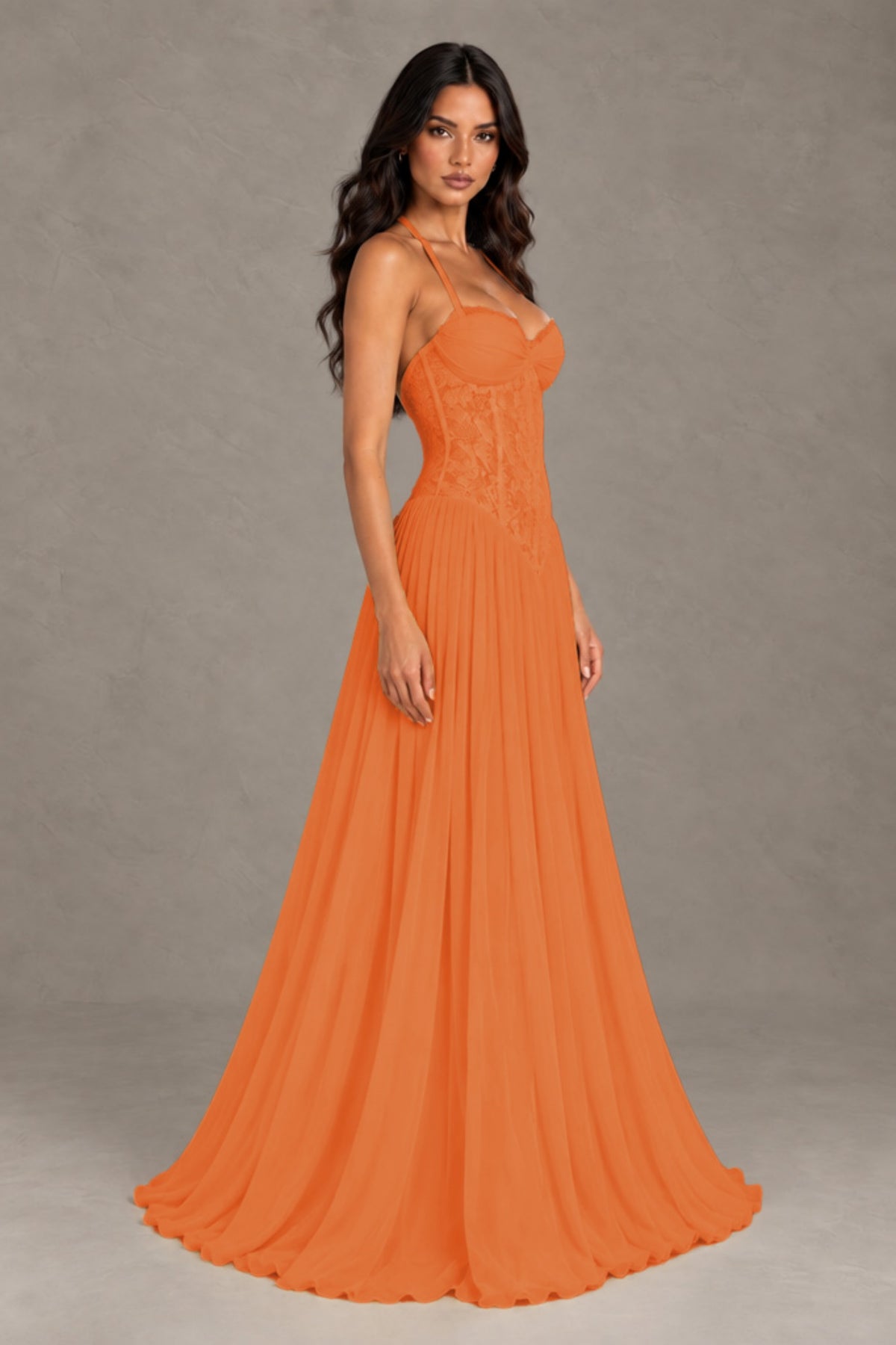 BOLODOO 0range Lace Corset Halter Maxi Gown – Backless A-Line Formal Dress - 0range - 0range(4)