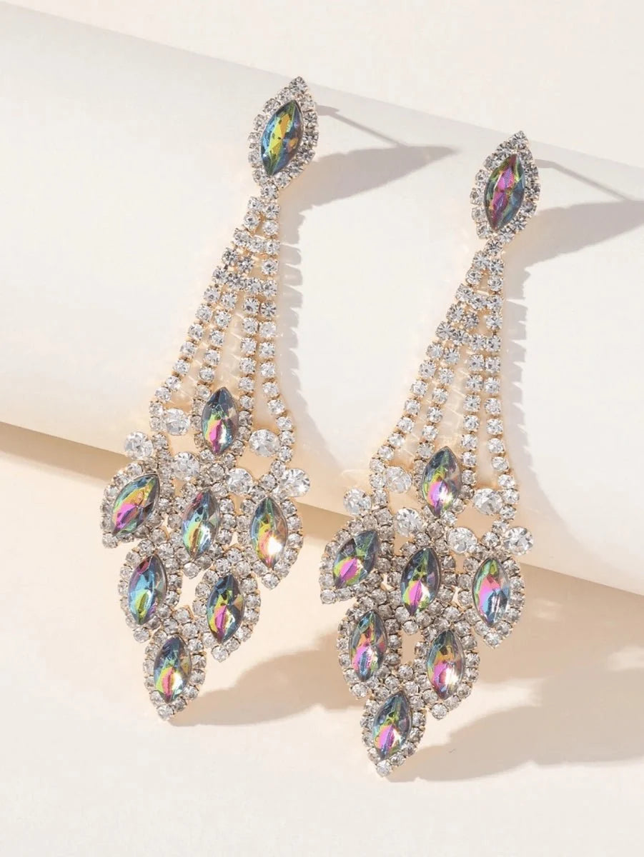 Blue Statement Rhinestones Tassel Long Earrings - BOLODOO