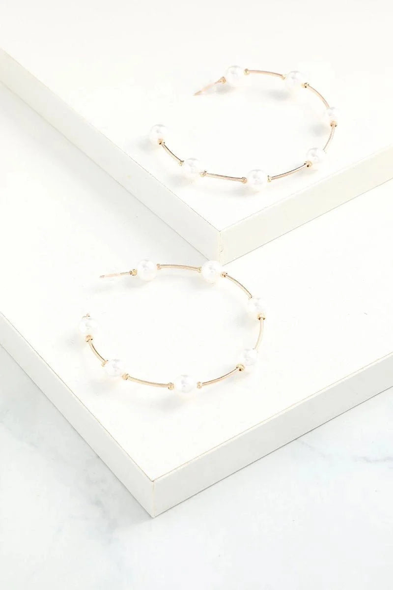 White Pearl Circle Earrings
