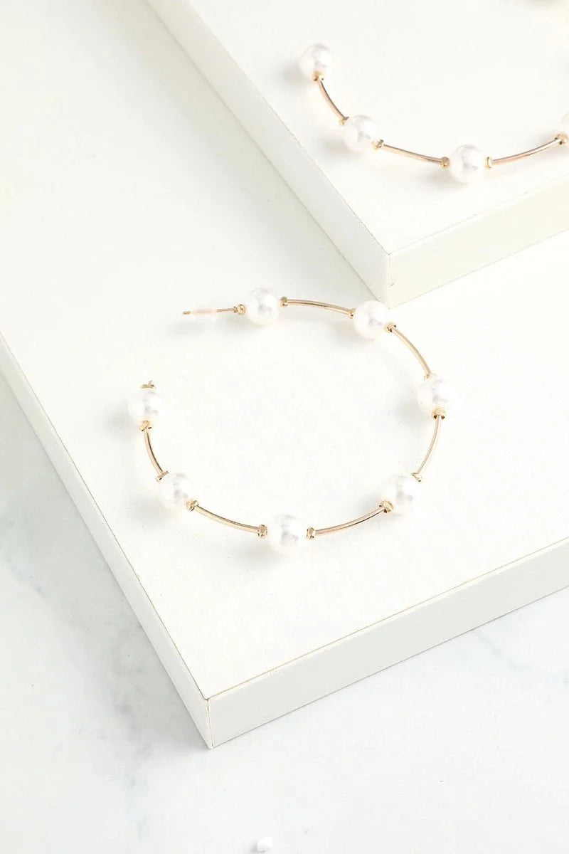 White Pearl Circle Earrings