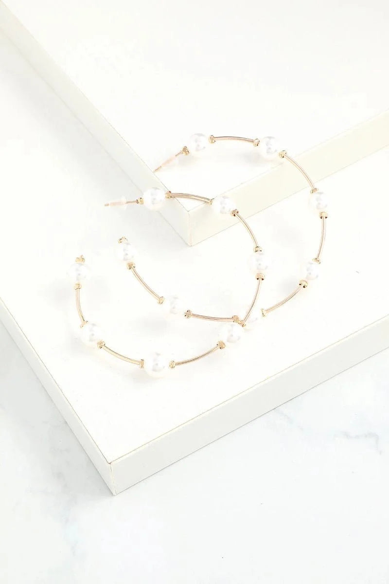 White Pearl Circle Earrings