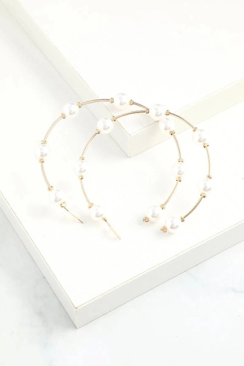 White Pearl Circle Earrings
