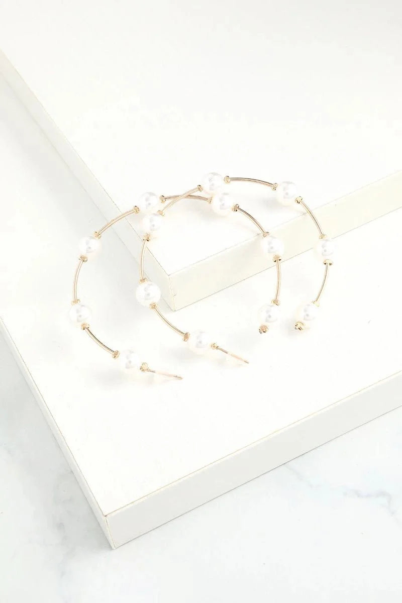 White Pearl Circle Earrings