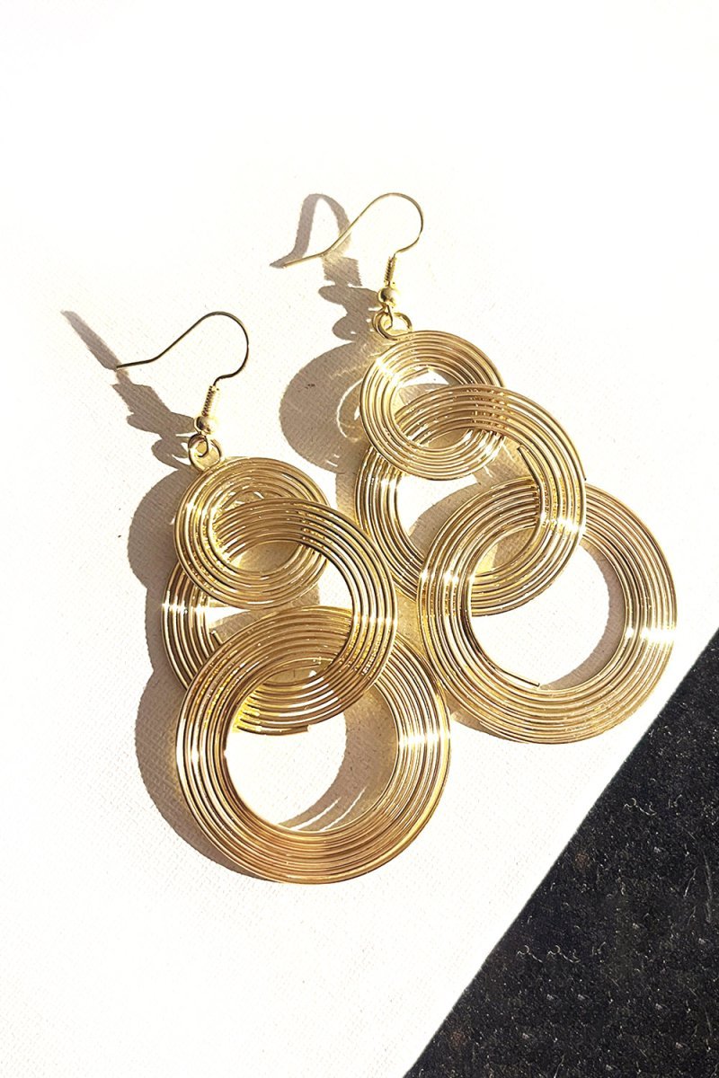 Long Gold triple swirl Earrings - BOLODOO