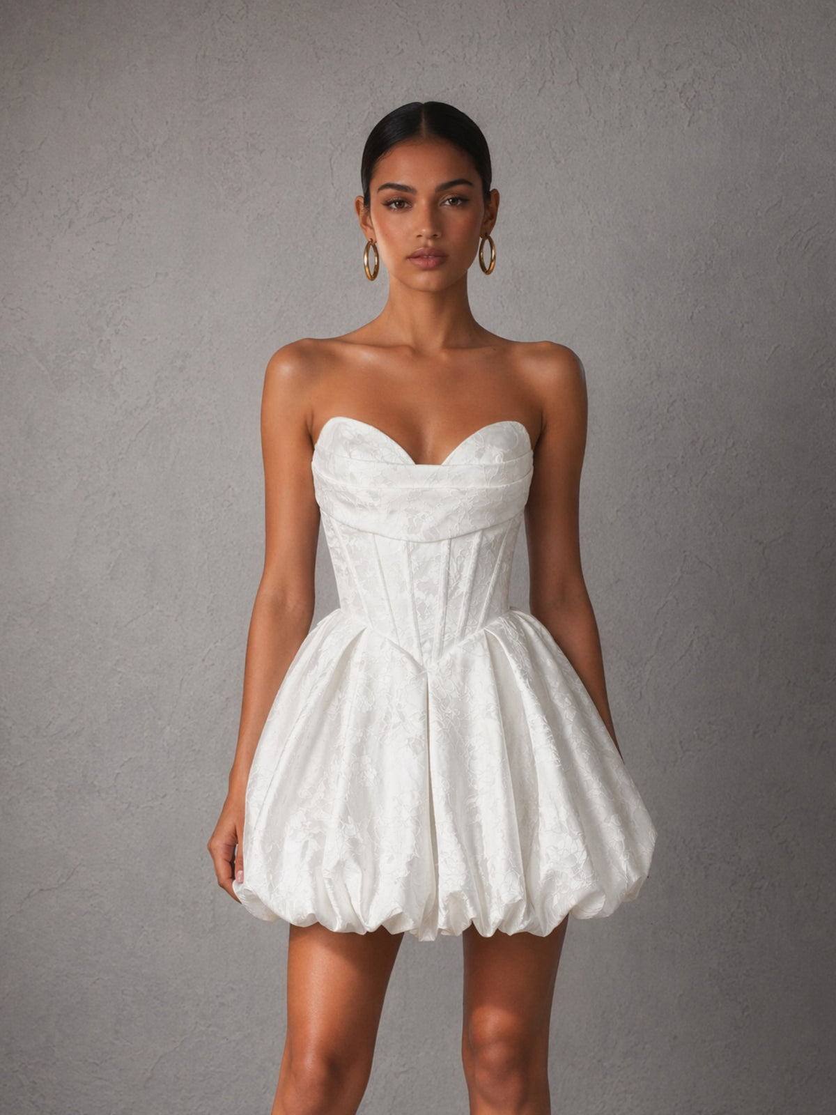 BOLODOO White Strapless Corset Bubble Mini Dress – Bridal Shower & Cocktail Party Dress