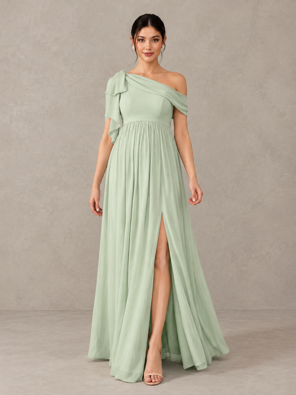 BOLODOO Sage Green One-Shoulder Maternity Bridesmaid Dress with Slit 