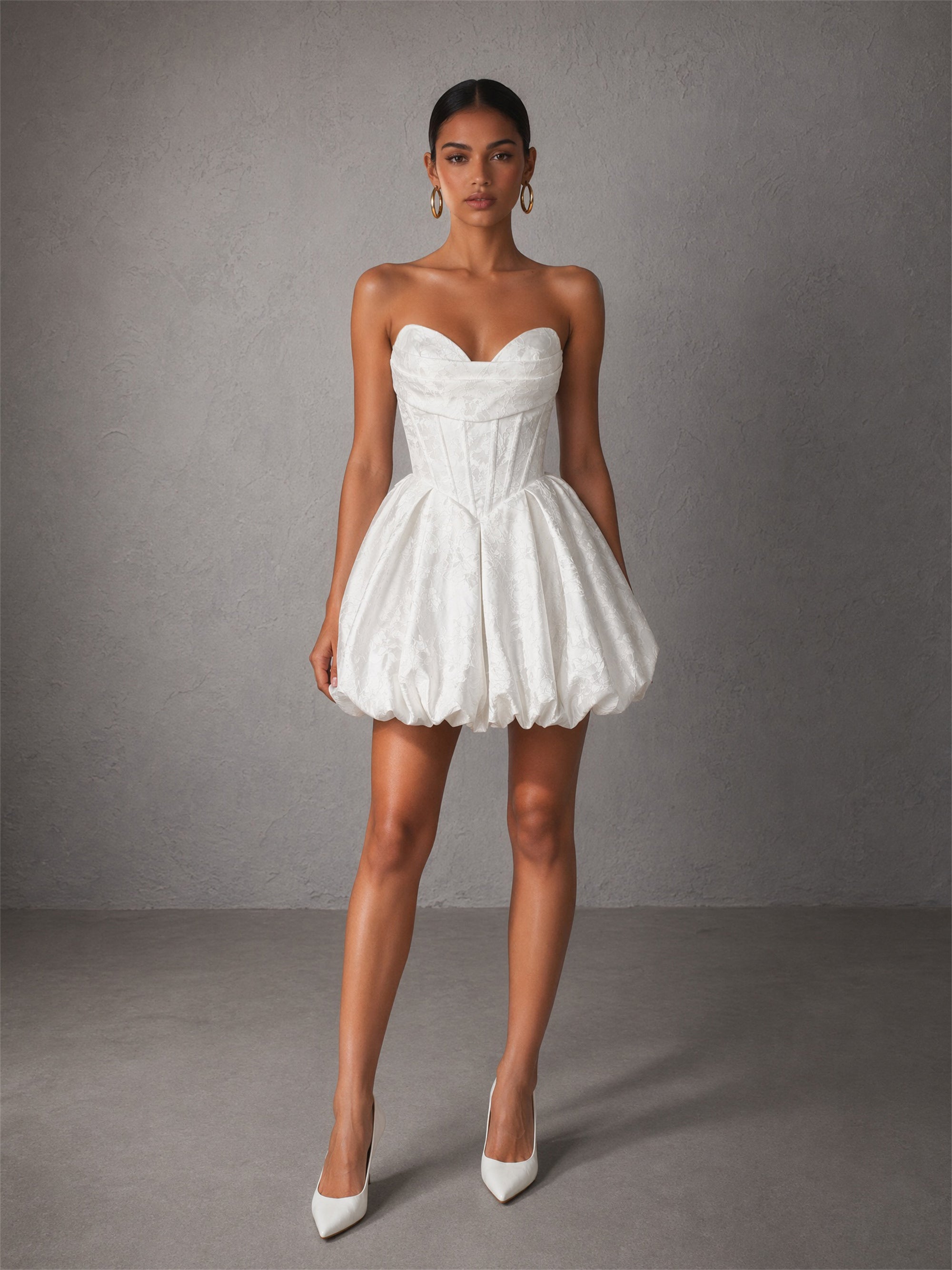 BOLODOO white strapless bubble mini dress - close-up corset bodice detail