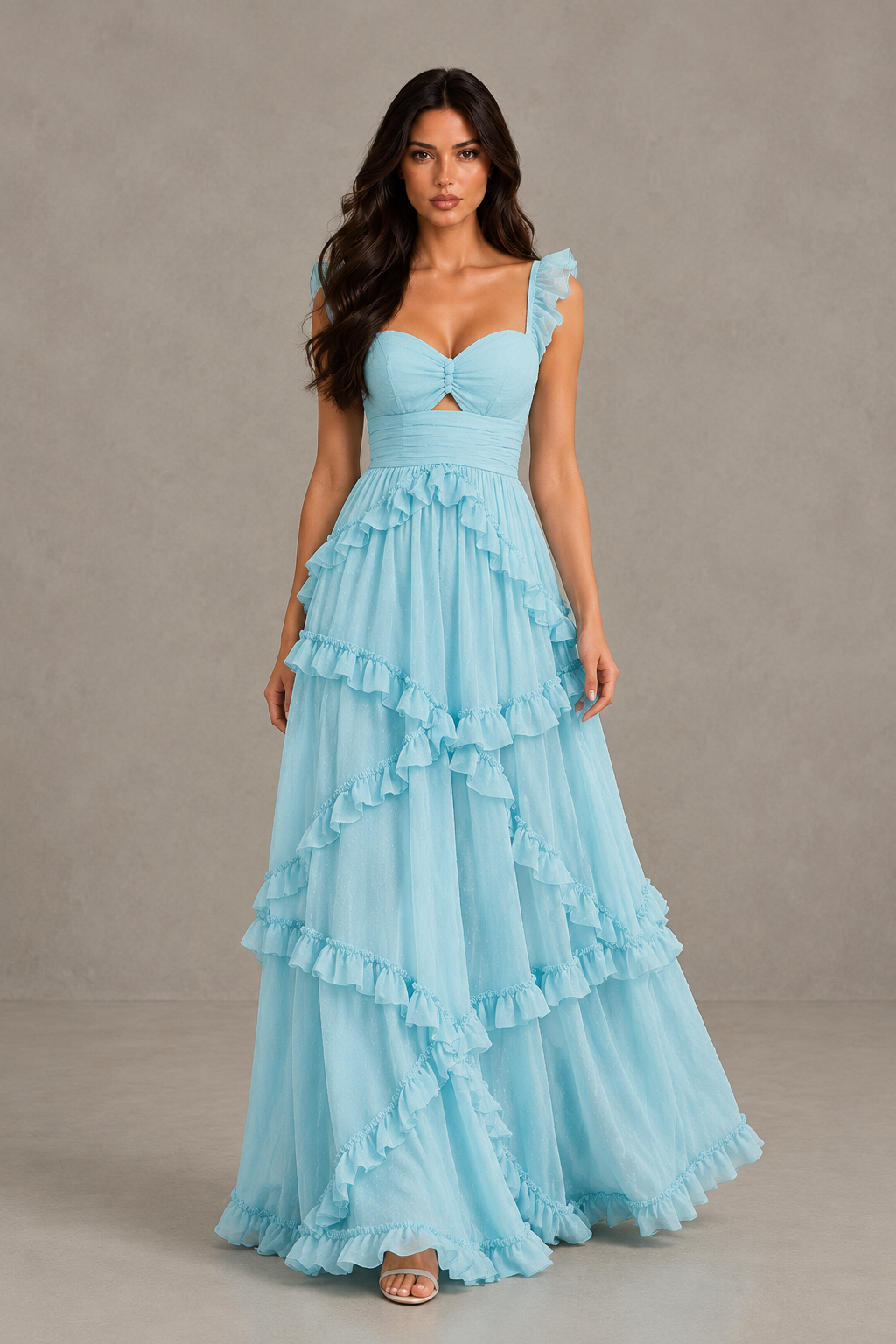 BOLODOO Light Blue Ruffle A-Line Prom Dress with Open Back 
