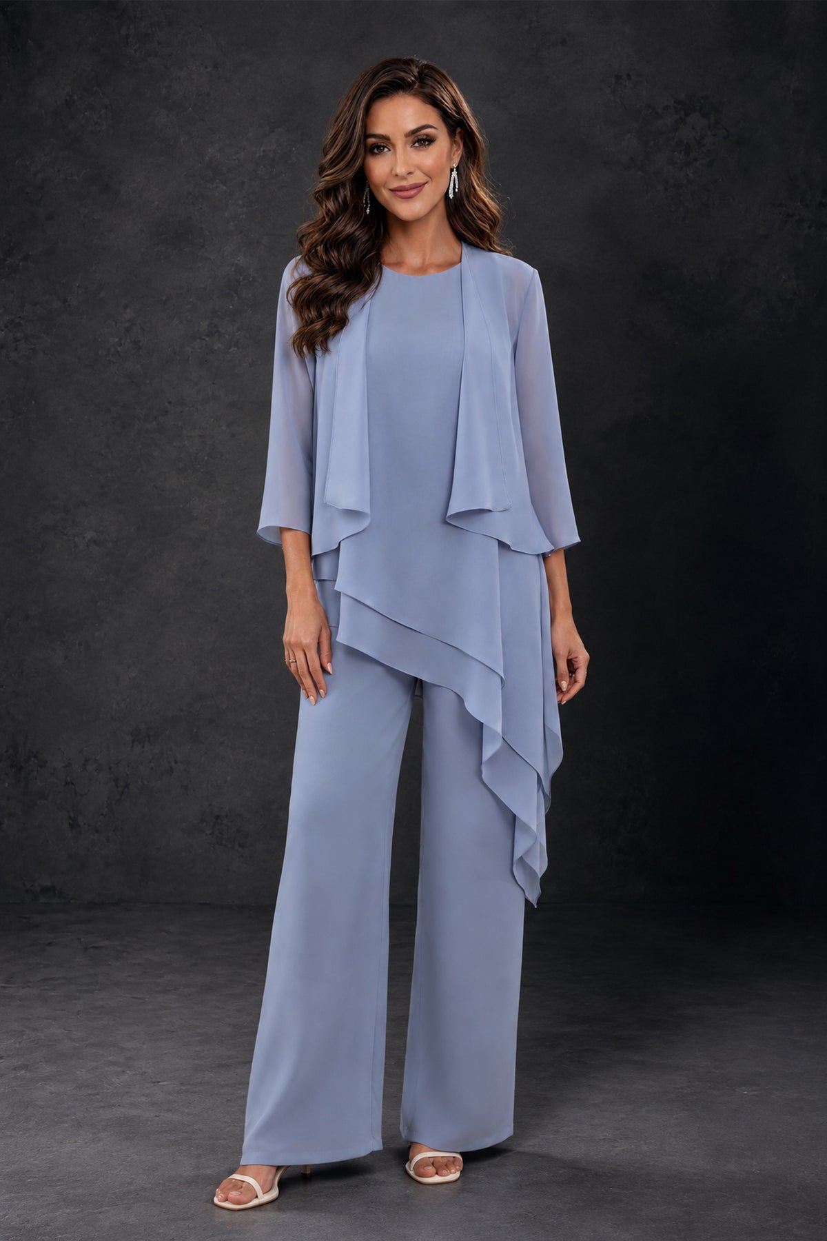 BOLODOO Dusty Blue Layered Mother of the Bride Pantsuit with Jacket 