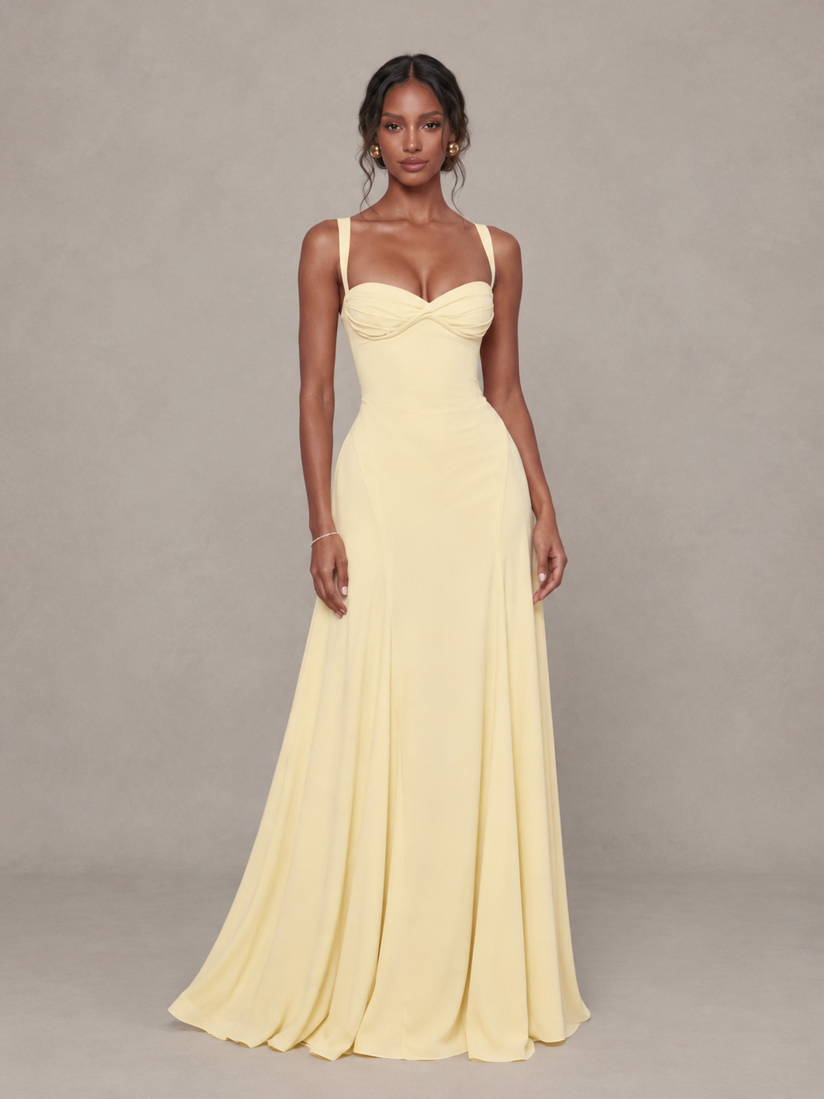 BOLODOO Light Yellow Sweetheart Lace-Up Back Bridesmaid Dress 