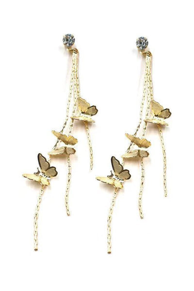 Gold Butterfly Tassel Earrings