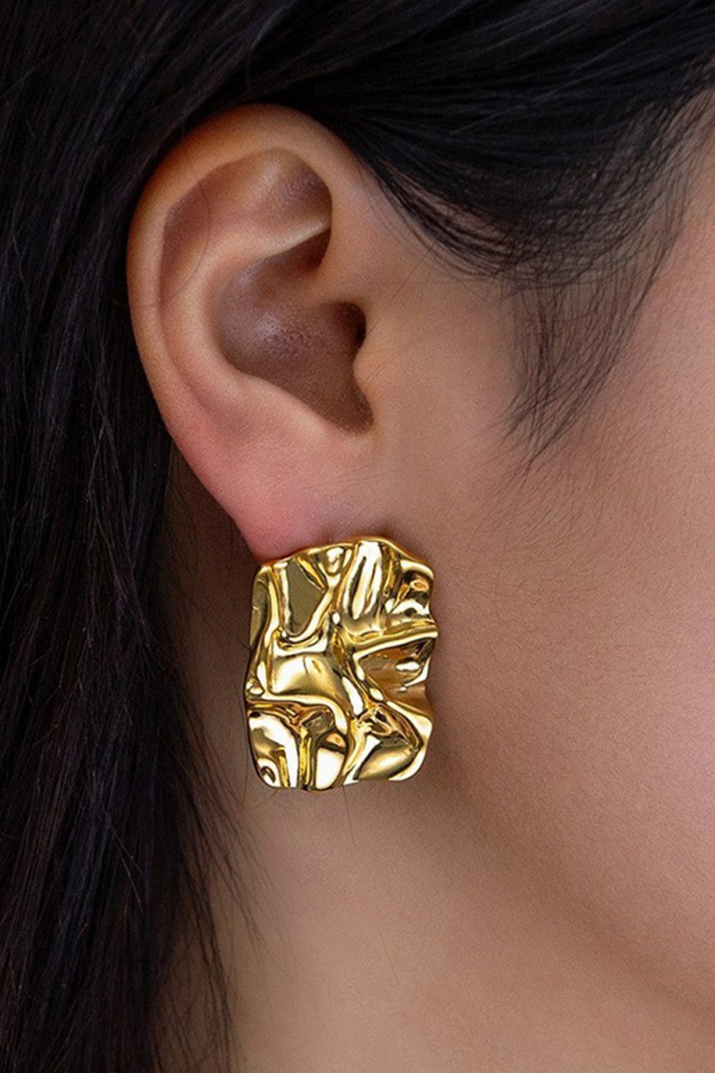 Geometric Rectangle Gold Stud Earrings