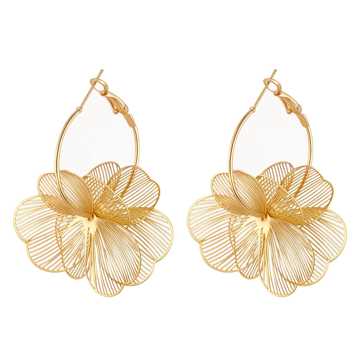 BOLODOO Gold-Tone 3D Flower Hoop Earrings 