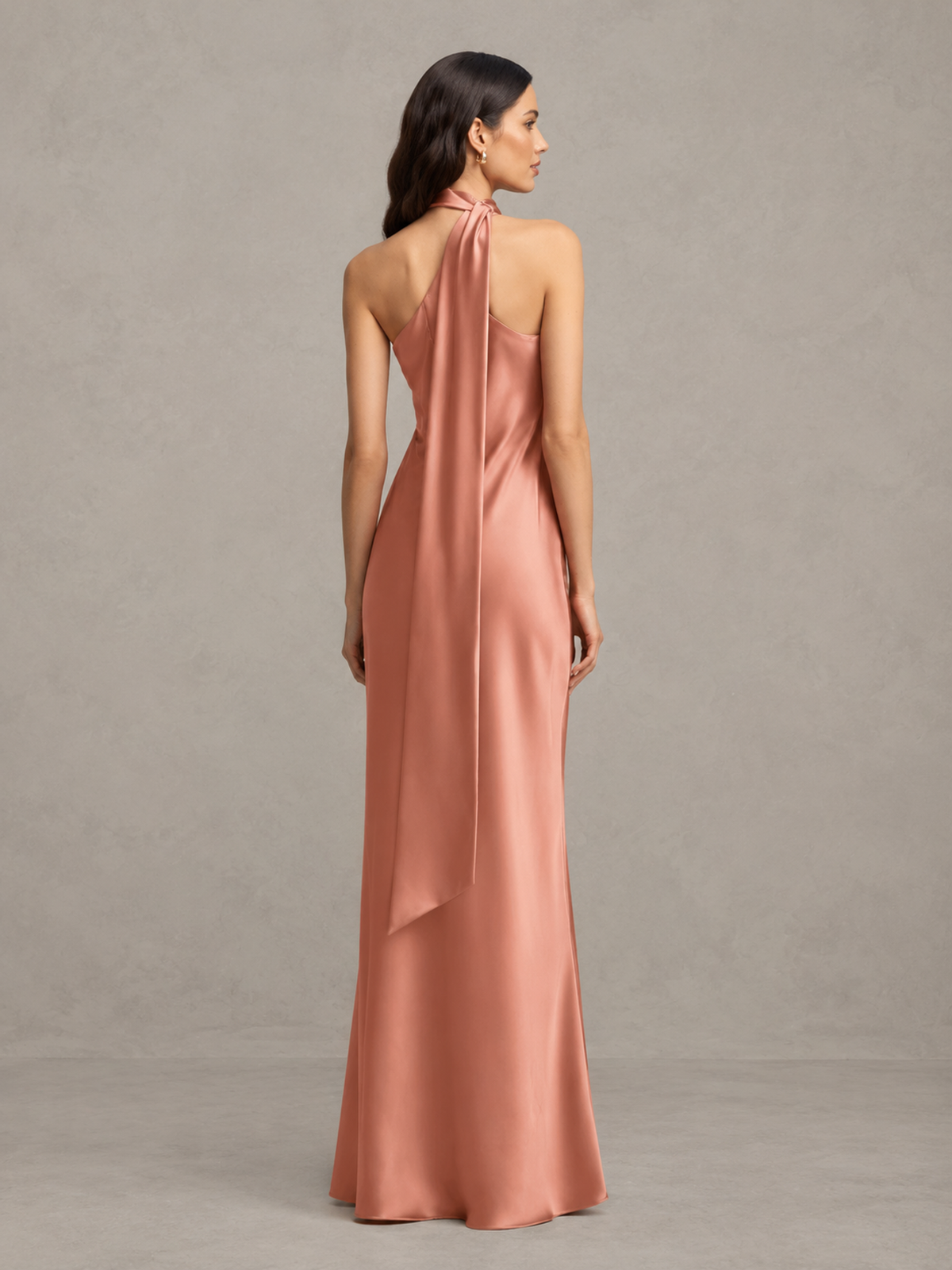 BOLODOO Dusty Rose Satin One-Shoulder Bridesmaid Dress with Open Back 