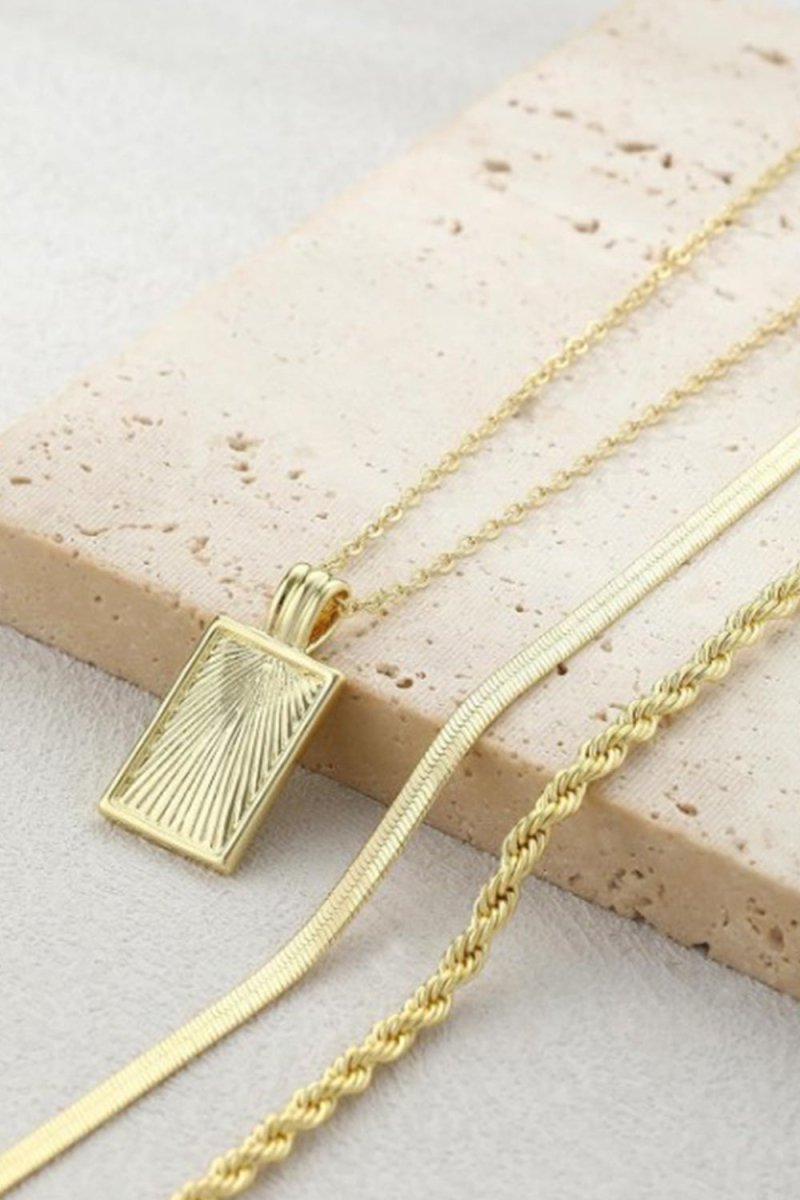 Geometric Square Pendant Layered Necklace - BOLODOO