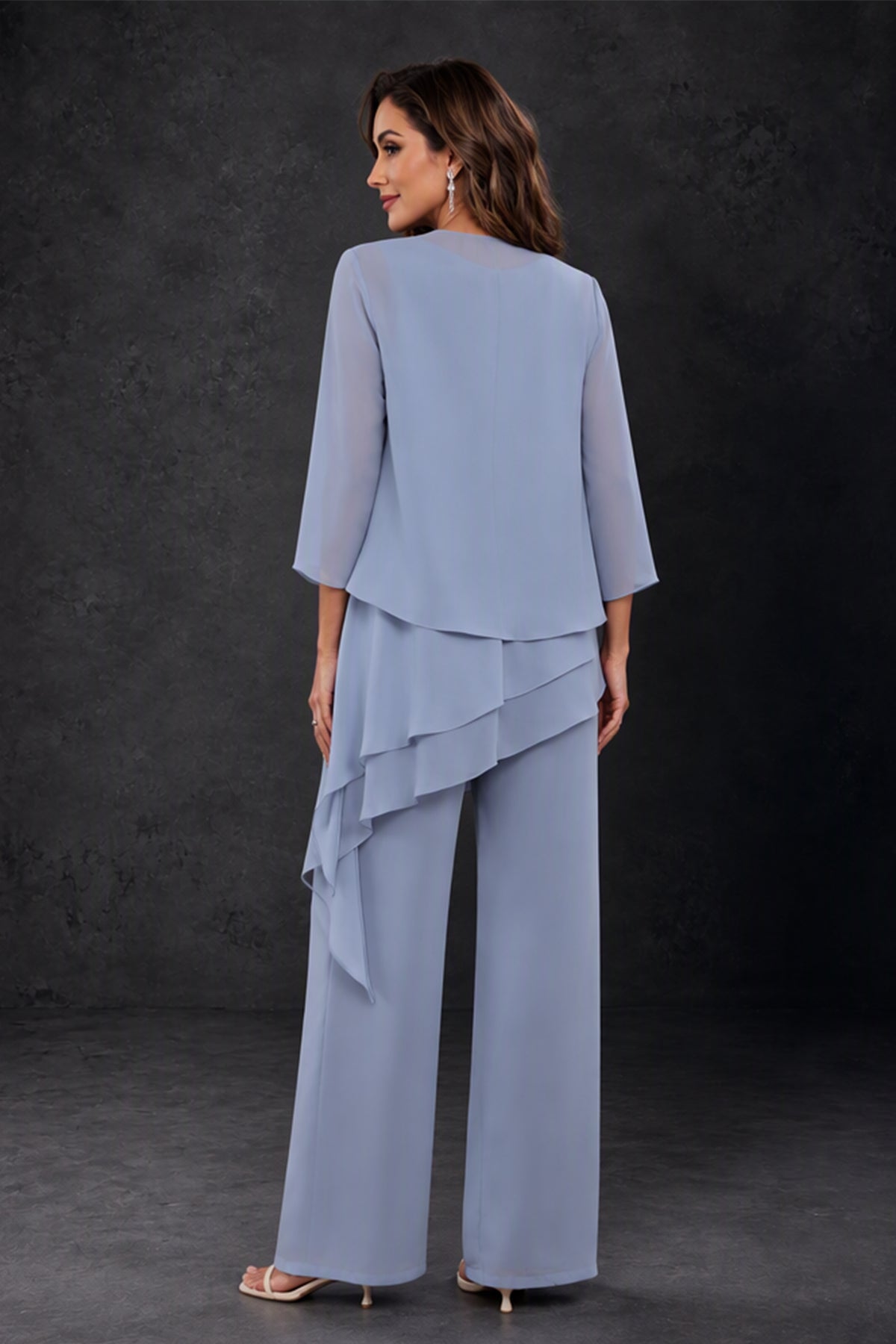 BOLODOO Dusty Blue Layered Mother of the Bride Pantsuit with Jacket 