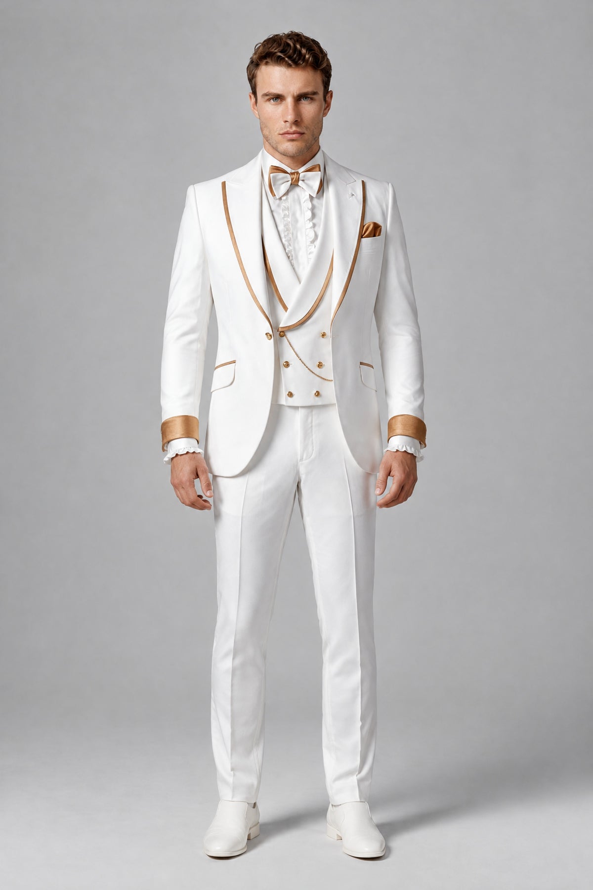 Bolodoo FQ1020 white tuxedo jacket and matching trousers rear view