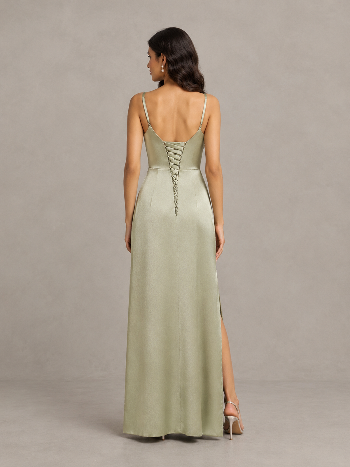 BOLODOO Sage Green Cowl Neck Satin Bridesmaid Dress with Slit 