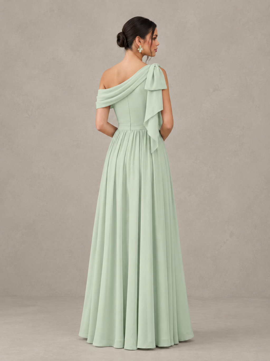BOLODOO Sage Green One-Shoulder Maternity Bridesmaid Dress with Slit 