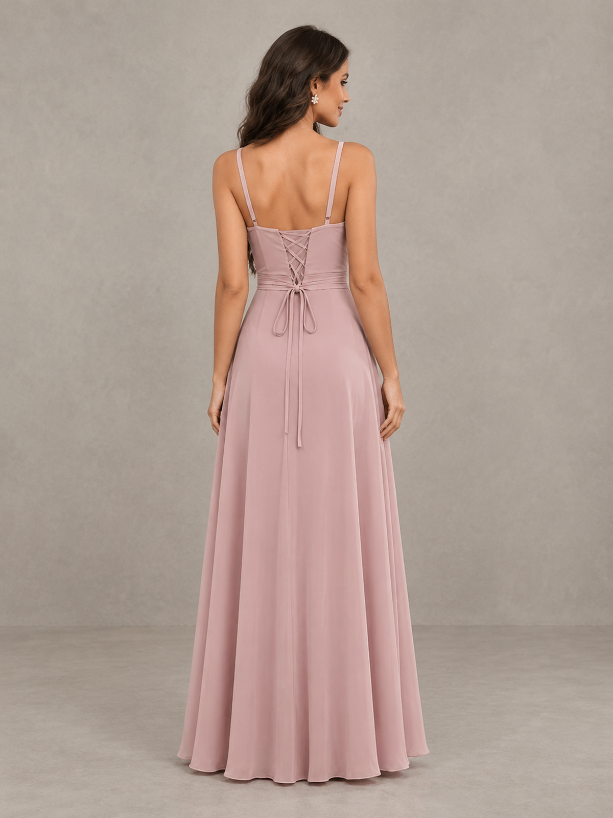 BOLODOO Dusty Rose Spaghetti Strap Ruffle Bridesmaid Dress with Slit 
