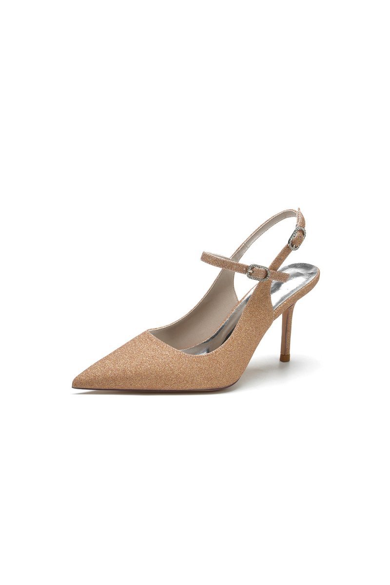 Sequin Slingback Pointed Toe High Heels - BOLODOO